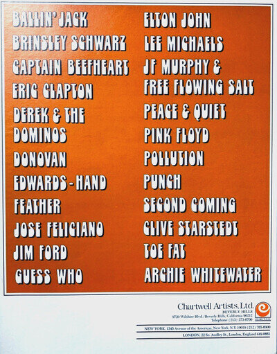 PINK FLOYD CAPTAIN BEEFHEART ELTON JOHN 1970 POSTER ADVERT CHARTWELL ARTISTS