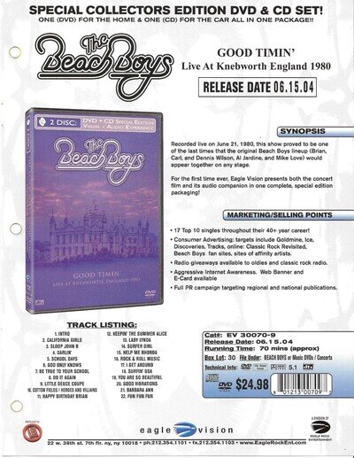 BEACH BOYS Rare VINTAGE 2004 PROMO TRADE AD Poster for Live DVD 8.5x11 MINT
