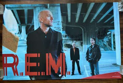 R.E.M. RARE '03 ORIG PROMO POSTER SIGNED AUTOGRAPHED X3 BUCK MILLS STIPE BEST OF