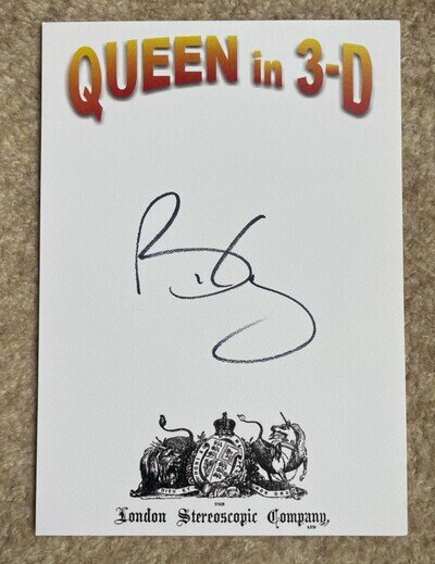 SIGNED QUEEN in 3-D Brian May autograph genuine book plate official LSC promo