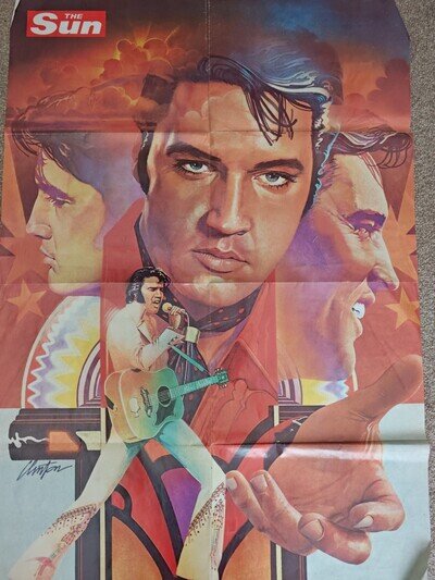 ELVIS PRESLEY GIANT POSTER 1970s VINTAGE THE SUN NEWSPAPER ISSUE