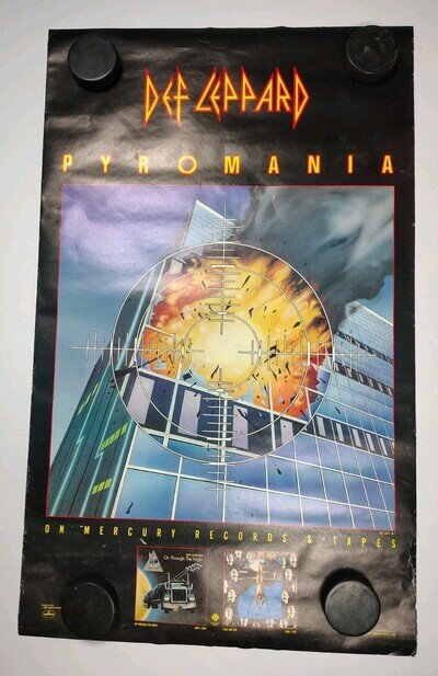 Ded Leppard Pyromania & Promo Poster 1983 POLYGRAM 36x22 USA Vintage 80s