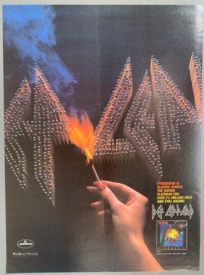 DEF LEPPARD vintage 1983 POSTER ADVERT PYROMANIA PLATINUM