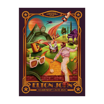 ELTON JOHN Tour Poster GLASTONBURY FEST. 06/25/2023 Elton's FINAL UK PERFORMACE