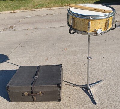 Vintage 60s Leedy Snare Drum 14x6 with Stand and Original Box , 1 Owner