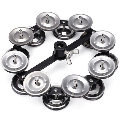 Facmogu 5.5 Inch Black Mountable Cymbal Hi-Hat Tambourine with Double Row Sta...