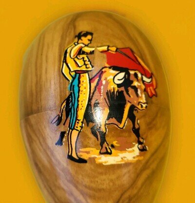 Vintage Maracas Spanish Wooden Matador Bull Flamingo Dancer Percussio Instrument