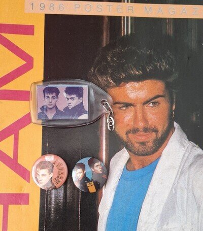 WHAM - George Michael Posters 2 badges & 1 keyring - Rare/Vintage.