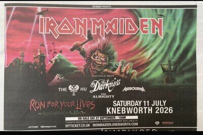 Iron Maiden Live Tour Dates Knebworth 2026 Newspaper Advert Poster 10x7” Rare