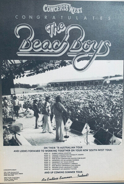 THE BEACH BOYS vintage 1978 POSTER ADVERT CONCERT TOUR AUSTRALIA