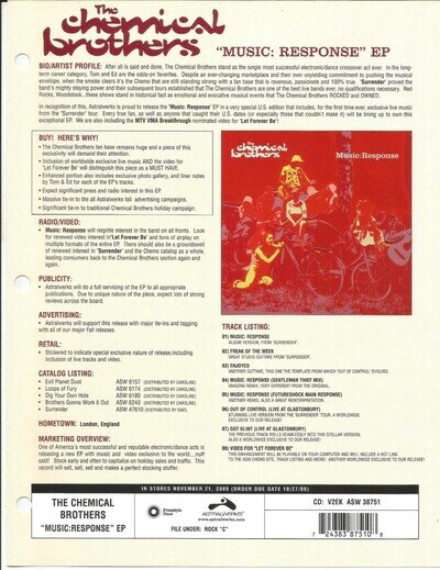 CHEMICAL BROTHERS Richard Elliot DOUBLE SIDED PROMO TRADE AD Poster of 2000 CD