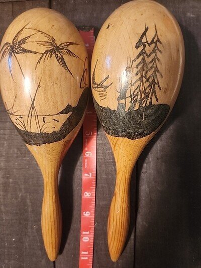 50 Year Old Vintage Handmade Giant Maracas in Perfect Working Order - 11" TALL