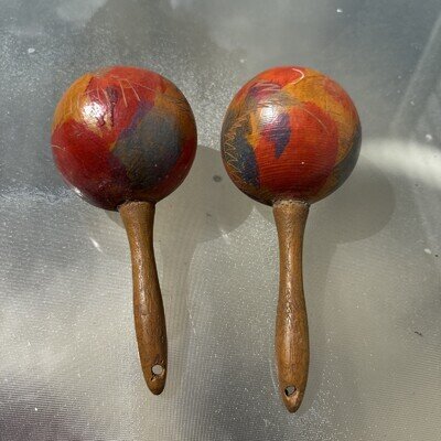 Vintage Hand Maded Painted & Carved Gourds/ Wooden Marcas Havana Cuba