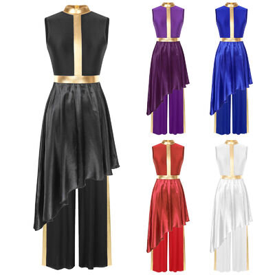 UK Praise Liturgical Dance Costume Women Asymmetrical Hem Dress +Worship Pants