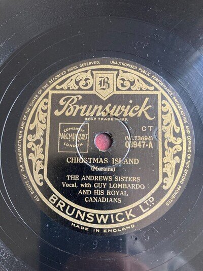ANDREWS SISTERS Christmas Island / Winter Wonderland UK 78 VG+ BRUNSWICK Shellac