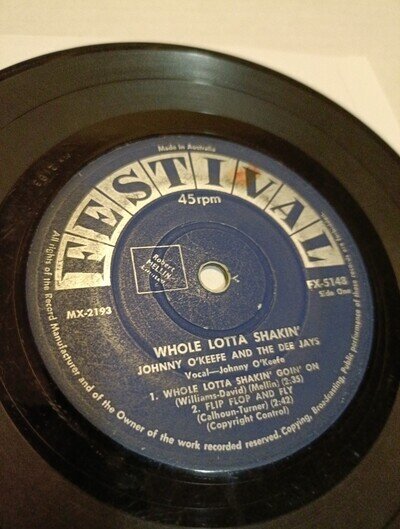 Johnny O'Keefe And The Dee Jays ‎– Whole Lotta Shakin 7" G+