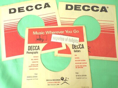 DECCA USA 3 Nice Original Vintage 7 inch vinyl Company Sleeves