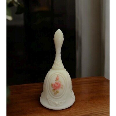 Vintage Fenton Handpainted Custard Glass Bell Signed B. Thornton