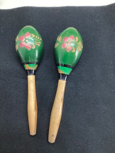 Set Of Two Painted Wood Mexican Maracas