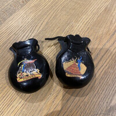 2 Authentic Handmade Wooden Castanets– Spain – Hand Painted – Flamenco Dance #SB