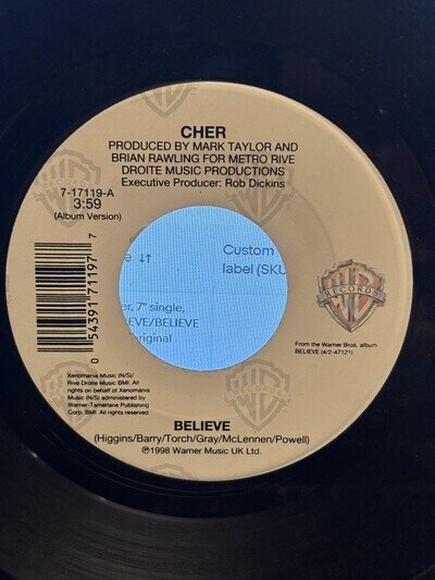 Cher, 7" single, BELIEVE/BELIEVE 1998 original