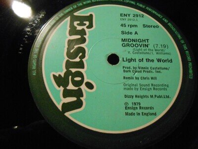 Light Of The World- "Midnight Groovin' / Emergency" - ENSIGN 12" Single