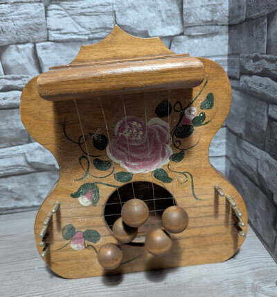 RARE 5 STRINGS Vintage Hand Painted Wood Door Harp Chimes Rustic Primitive Decor
