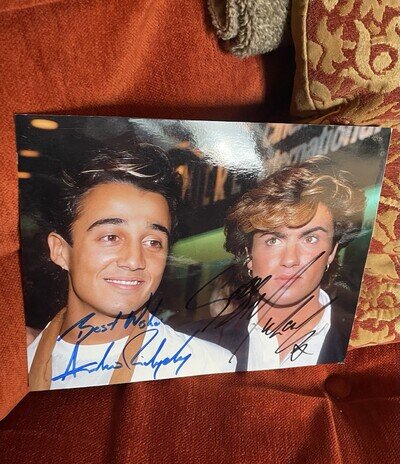 Signed GEORGE MICHAEL & Andrew 1984 autograph genuine original signatures 10”x8”