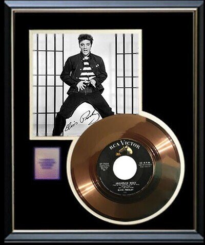 ELVIS PRESLEY JAILHOUSE ROCK 45 GOLD RECORD W- PRINTED SIGNED SIGNATURE RARE!