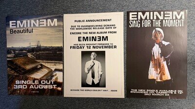 THREE RARE ORIGINAL 77x51cm BILLBOARD RECORD STORE POSTERS - EMINEM (2000’s)