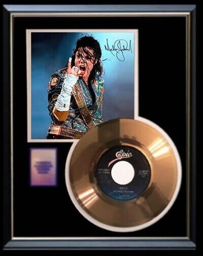 MICHAEL JACKSON BEAT IT 45 RPM GOLD RECORD RARE W-AUTOGRAPH PRINTED SIGNED