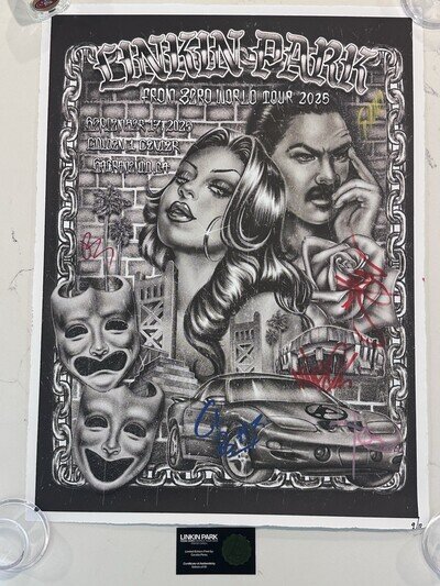 Linkin Park From Zero 9/10 Sacramento SIGNED POSTER Entire Band AUTOGRAPH COA