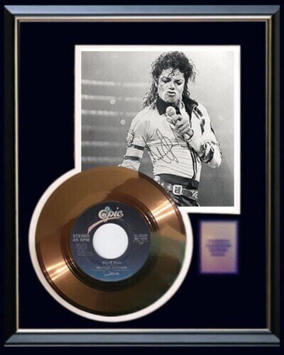 MICHAEL JACKSON BILLIE JEAN 45 RPM GOLD RECORD RARE W-AUTOGRAPH PRINTED SIGNED