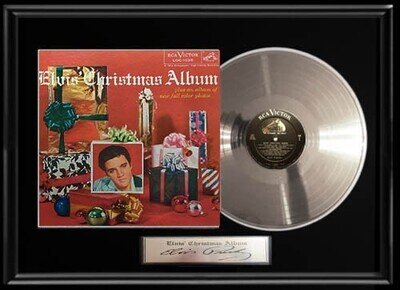 ELVIS PRESLEY CHRISTMAS ALBUM WHITE GOLD PLATINUM RECORD W-PRINTED SIGNED AUTO!