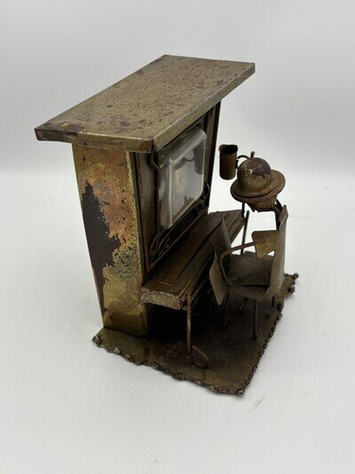 Vintage Rustic Wind Up Metal Man Piano