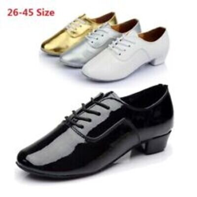 Mens Boys Latin Rhythm Lace Up Low Heels Soft Ballroom Tango Salsa Dance Shoes-