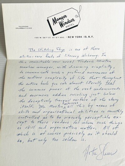 Artie Shaw Autograph with full handwritten Page from Artie Shaw's Library