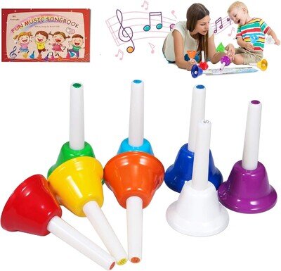 Hand Bells, 8 Note Musical Handbells Set with 17 Songbook Toy...
