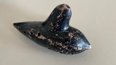 Vintage Austrian Clay Ocarina Flute Instrument Pottery Sweet Potato Redware