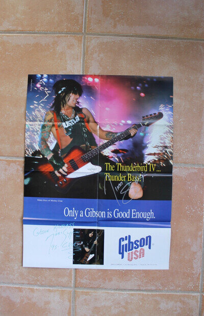 Nikki Sixx Signed Motley Crue Gibson Bass Guitar Poster Autographed The Dirt
