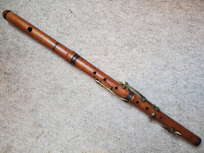 Very Old. Beautiful boxwood flute made of brown wood "Lausmann, Linz"
