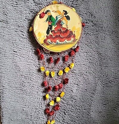 Vintage Hand-painted Tamborine Spain Spanish Flamenco Dancers