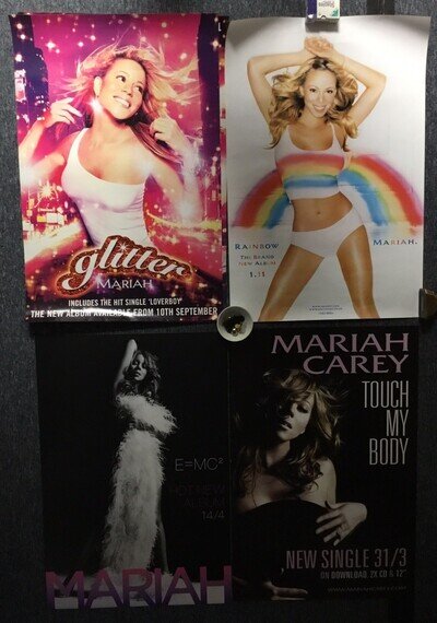 FOUR SUPER RARE VINTAGE 77x51cm MARIAH CAREY BILLBOARD/RECORD SHOP POSTERS
