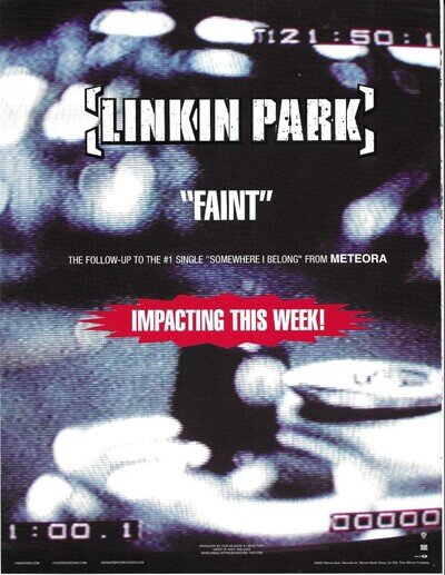 LINKIN PARK Rare Faint 2003 PROMO TRADE AD Poster for Meteora CD 8.5x11 MINT