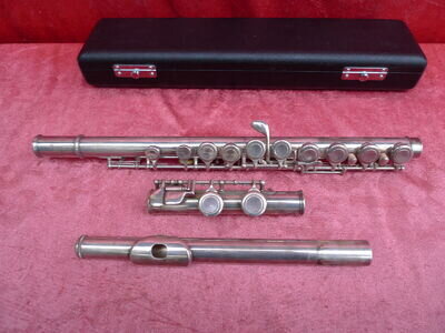 Noble Old Transverse Flute, Aubert S 210, 925 STERLING SILVER, 67Cm, With Case