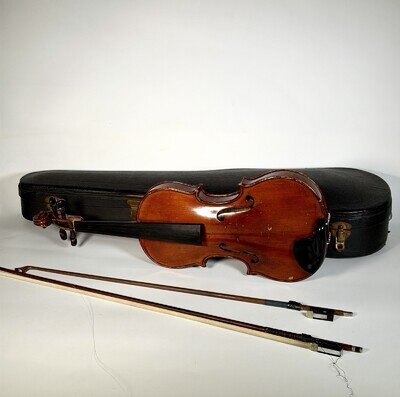 Antique 4/4 Violin 19th Century German Unlabelled with Case Bow for Restoration