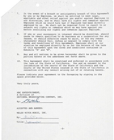 Rare -STEVIE NICKS- JSA FLEETWOOD MAC Signed/Autograph/Auto Music Contract