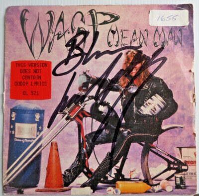 BLACKIE LAWLESS W A S P , AUTOGRAPHED 7 INCH SINGLE MEAN MAN.