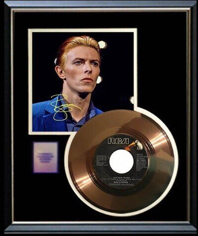 DAVID BOWIE GOLDEN YEARS 45 RPM GOLD RECORD W-PRINTED SIGNED AUTOGRAPH RARE!
