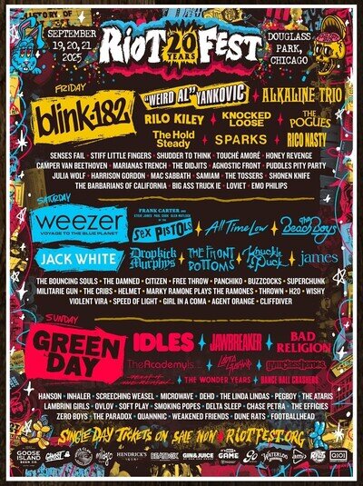 GREEN DAY BLINK 182 WEEZER JACK WHITE IDLES Riot Fest 2025 Ltd Ed RARE Poster!
